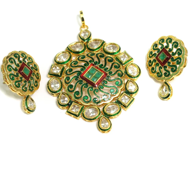 Kundan Thewa Pendant With Earring Set