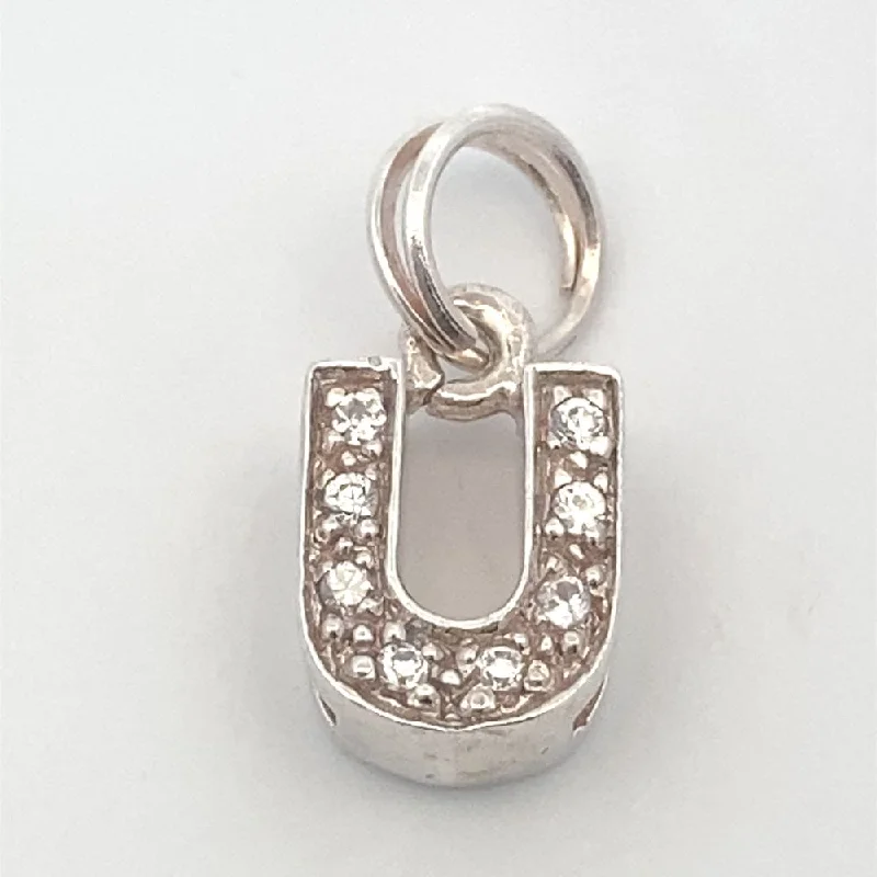 Letter U Pave 925 Sterling Silver Personalized Initial Letter Charm