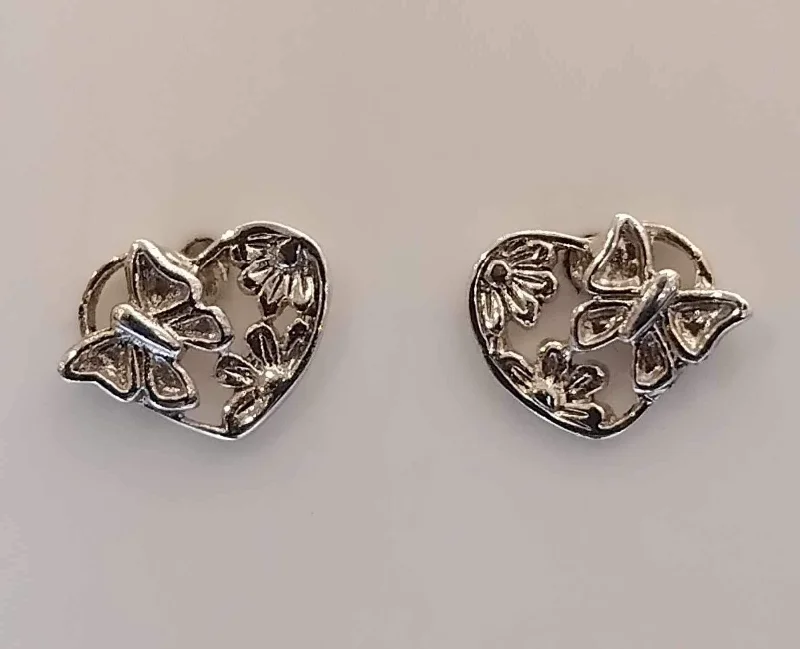 Lily Heart, Flower and Butterfly 925 Sterling Silver Stud Earrings