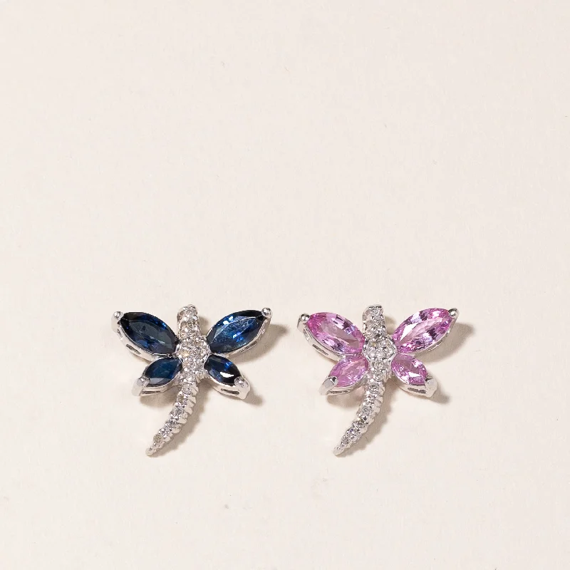 elegant drop earrings wedding 10K White Gold Sapphire Dragonfly Pendants | 0.95ctw, 0.13ctw, 0.95ctw