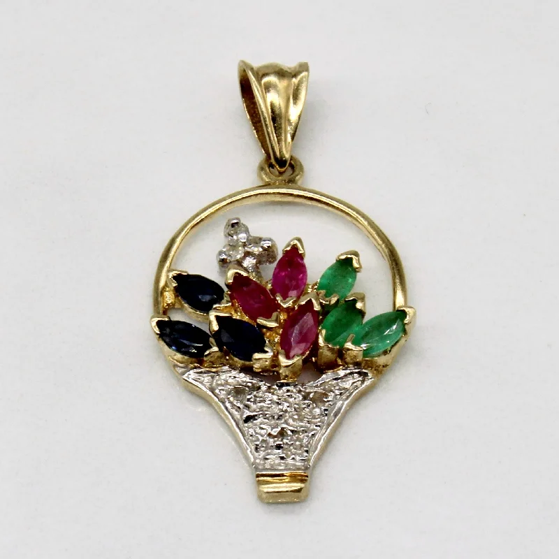 delicate gold band ring Multi Gem Flower Basket 14k Charm | 0.53ctw |
