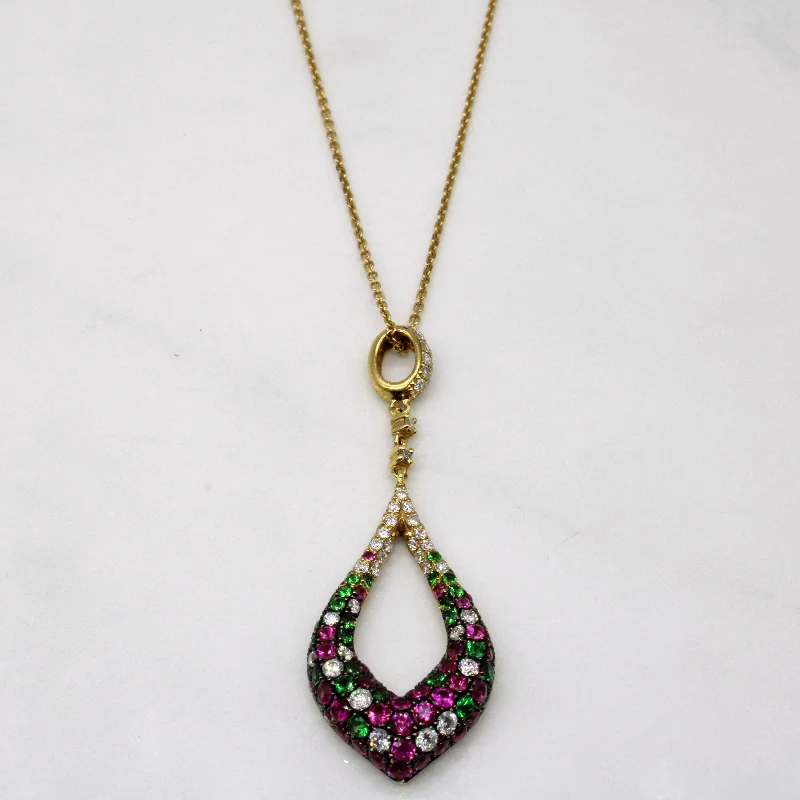 ethical lab-grown diamond ring Multi Gem Drop Pendant & Necklace | 2.01ctw | 18" |