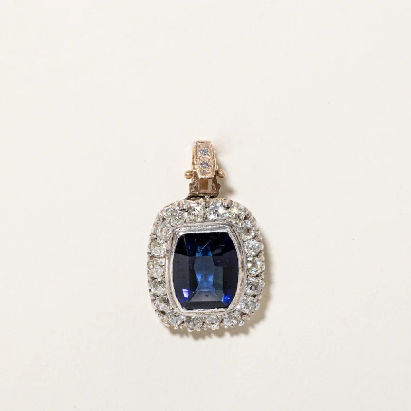 sleek black titanium ring Old European Diamond Pendant with Synthetic Sapphire | 1.8ctw 4.5ct 0.01ctw  |