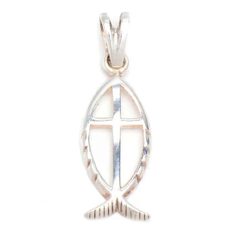 Open Fish Design with Cross in the Middle Pendant