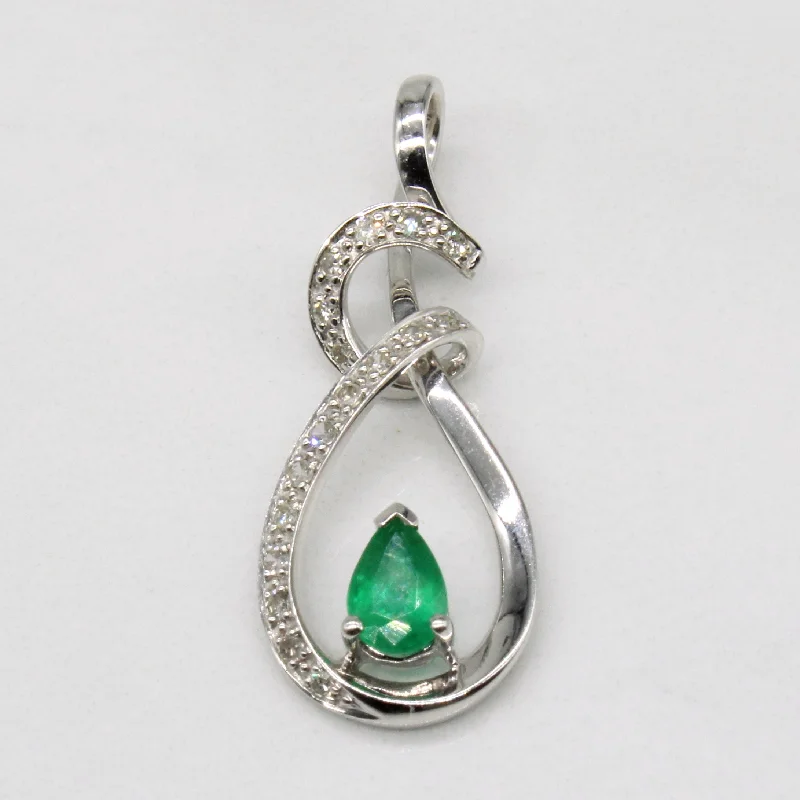 minimalist gold crescent moon necklace Pear Cut Emerald & Diamond Pendant | 0.30ct, 0.06ctw |