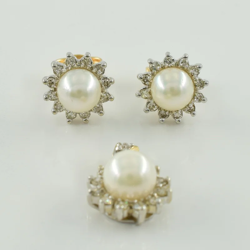 personalized name ring Pearl & Diamond Halo Pendant & Earring Set | 5.00ctw, 0.38ctw |