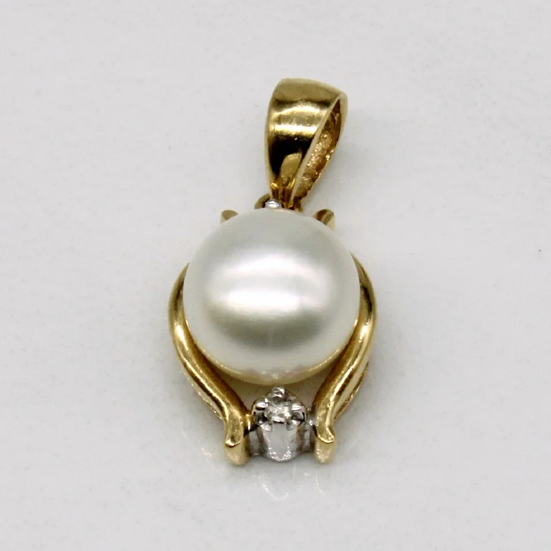 handcrafted turquoise necklace Pearl & Diamond 18k Pendant | 0.01ctw |