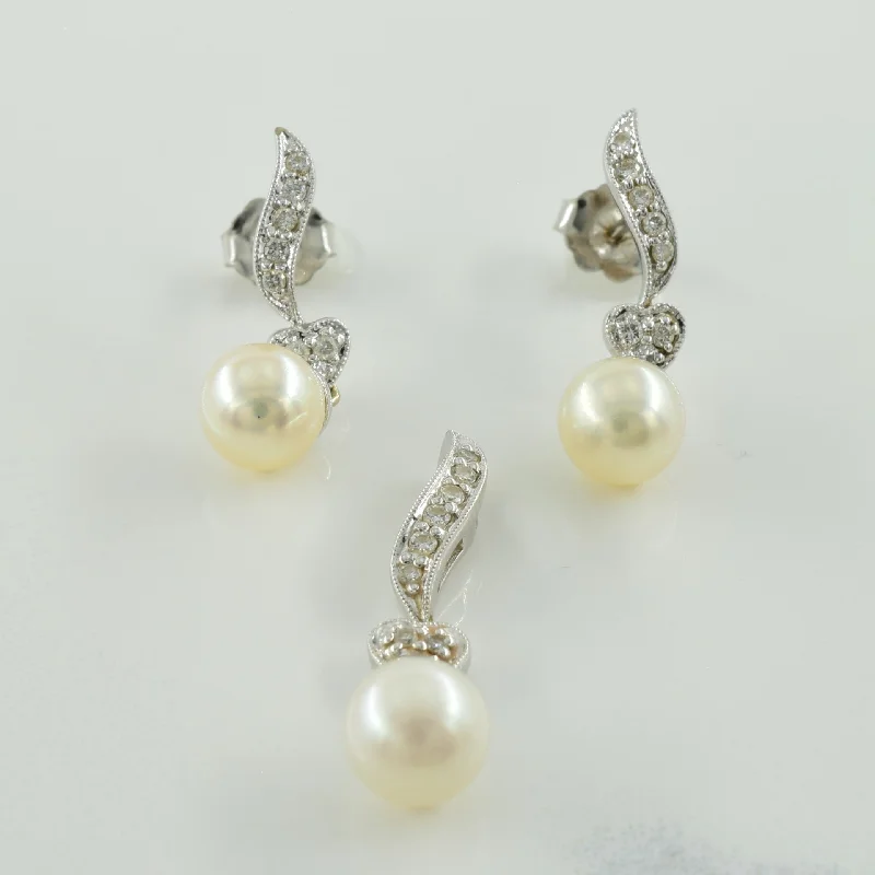 modern geometric silver ring Pearl & Diamond Pendant & Earring Set | 6.70ctw, 0.25ctw |