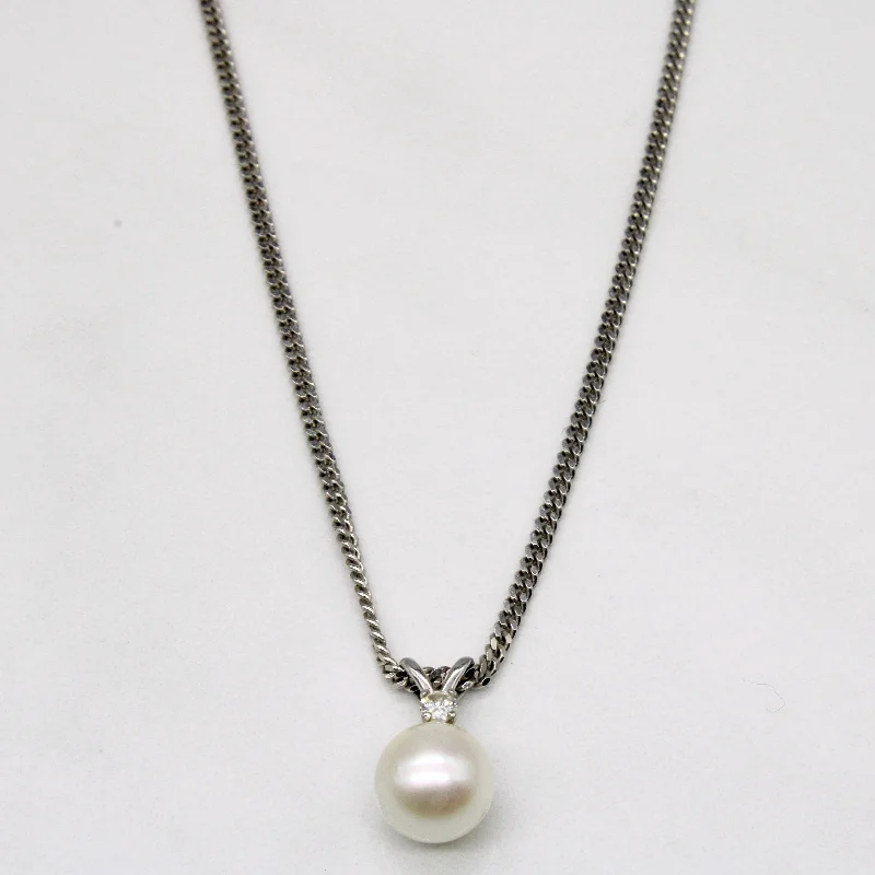 handcrafted opal inlay ring Pearl & Diamond Pendant & Necklace | 0.04ct | 18" |