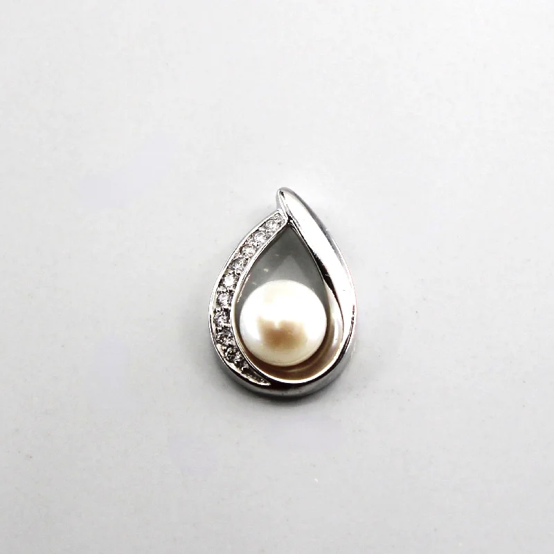 celestial lunar eclipse pendant Pearl & Diamond Tear Dop Pendant | 0.06ctw |