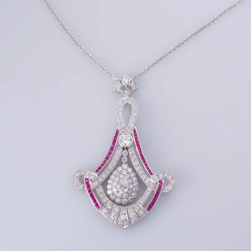 classic cubic zirconia pendant Platinum Ruby and Diamond Necklace | 1.00ctw, 3.55ctw | 16"|