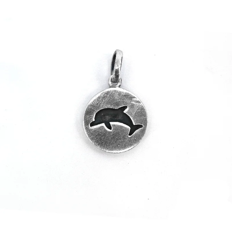 Round Oxidize Cut-out Dolphin Tag Pendant