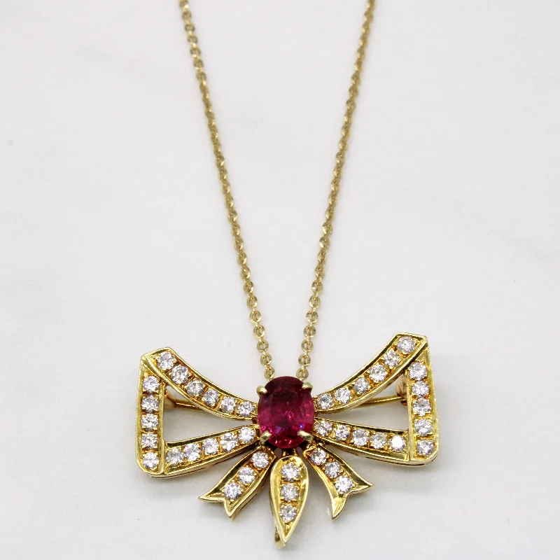 celestial zodiac sign necklace Ruby & Diamond Bow Modified Pendant & Brooch Necklace | 1.09ct, 0.76ctw | 20" |