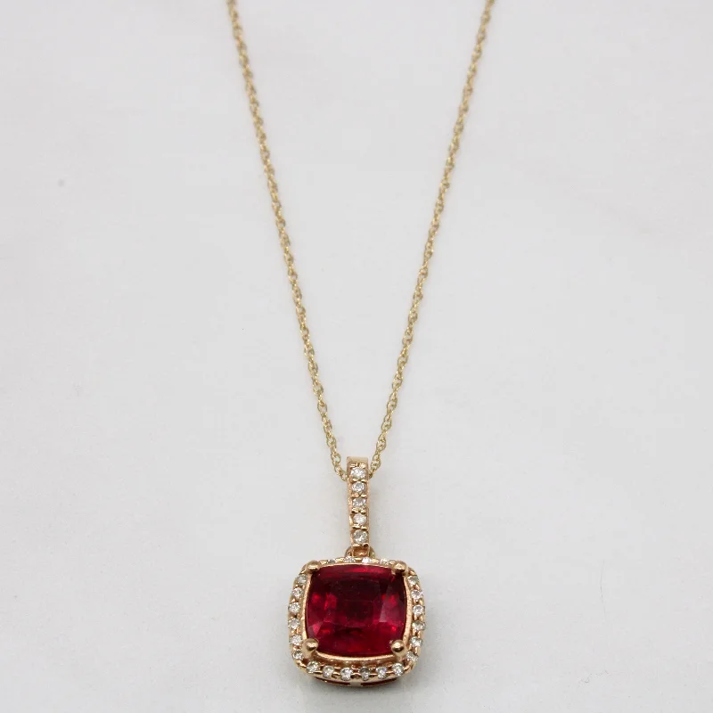 elegant art deco necklace 'Effy' Ruby & Diamond Halo Pendant & Necklace | 2.09ct, 0.12ctw | 19" |