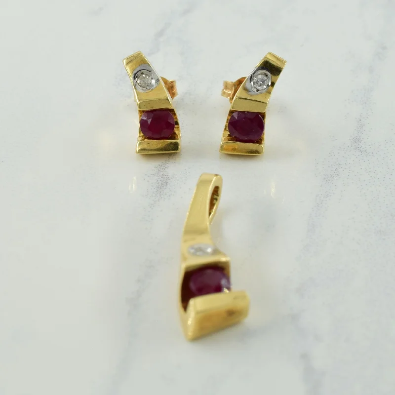 personalized engraved locket Ruby & Diamond Pendant & Earring Set | 0.90ctw, 0.04ctw |