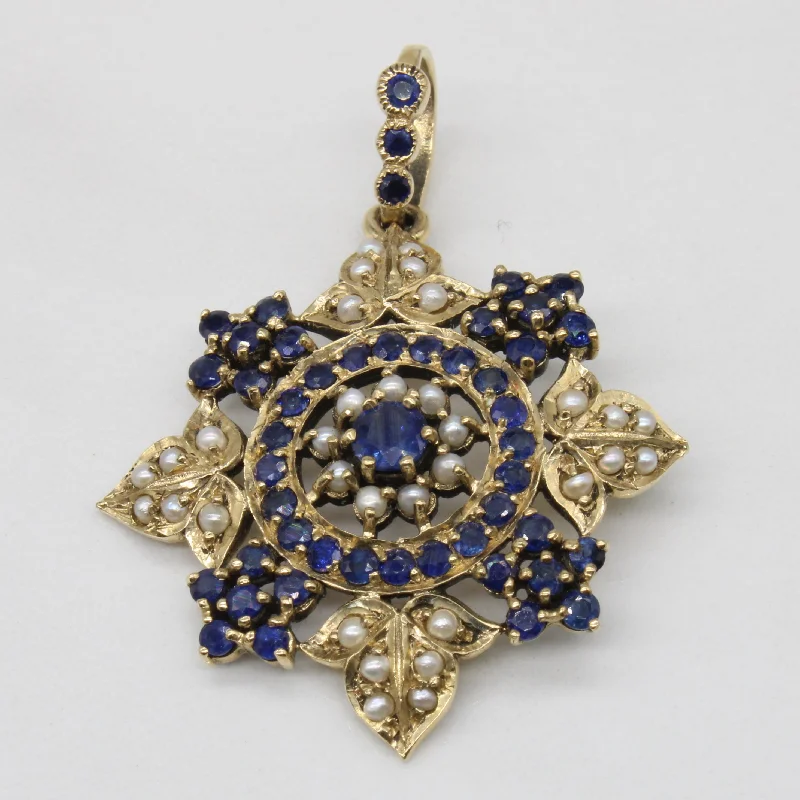 thin silver chain necklace Sapphire & Seed Pearl Pendant | 1.28ctw |