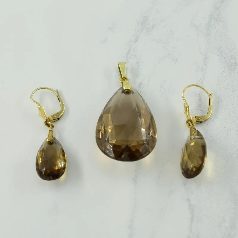 minimalist gemstone stud earrings Smoky Quartz Pendant & Earring Set | 52.00ctw |