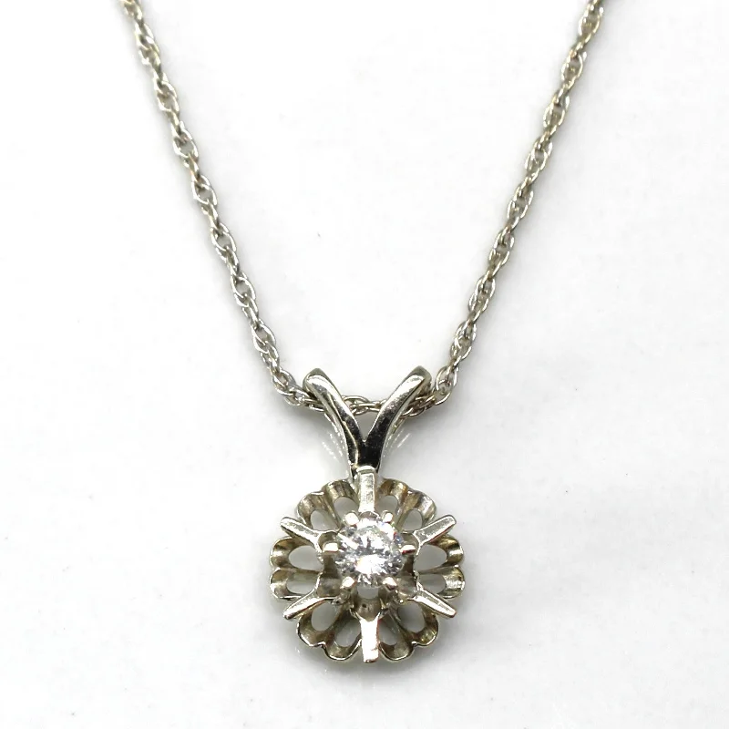 bezel set engagement ring modern Solitaire Diamond Pendant Necklace | 0.10ct | 16"|