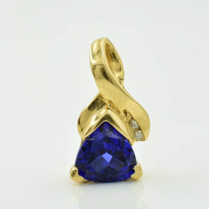 personalized zodiac birthstone necklace Synthetic Blue Sapphire & Diamond Pendant | 1.80ct, 0.02ctw |
