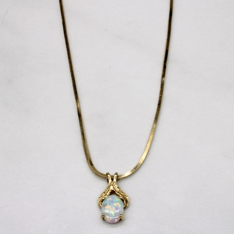 statement silver feather earrings Synthetic Opal Pendant & 10k Necklace | 0.55ct | 18" |