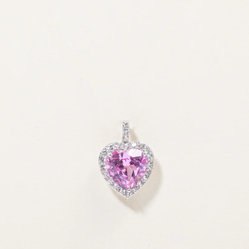 Synthetic Pink & White Sapphire Heart Pendant | 7.50ctw |