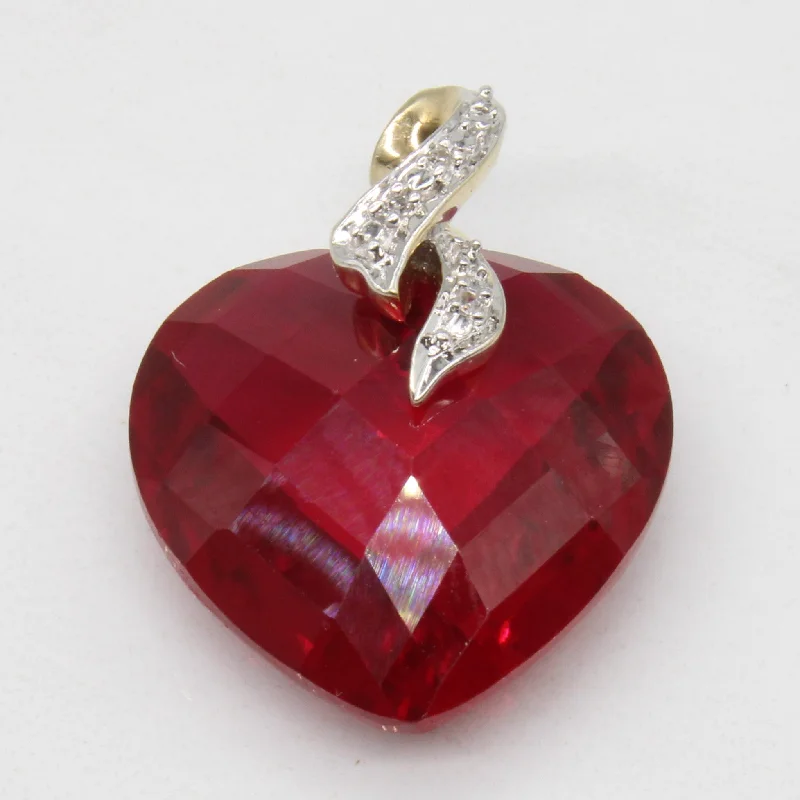 personalized bar necklace silver Synthetic Ruby & Natural Diamond Heart Pendant | 17.00ct, 0.006ctw |