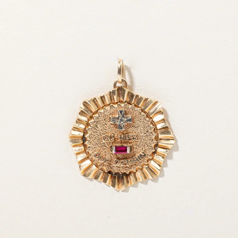 French Medal of Love Synthetic Ruby & Natural Diamond Pendant | 0.12ct, 0.01ct |