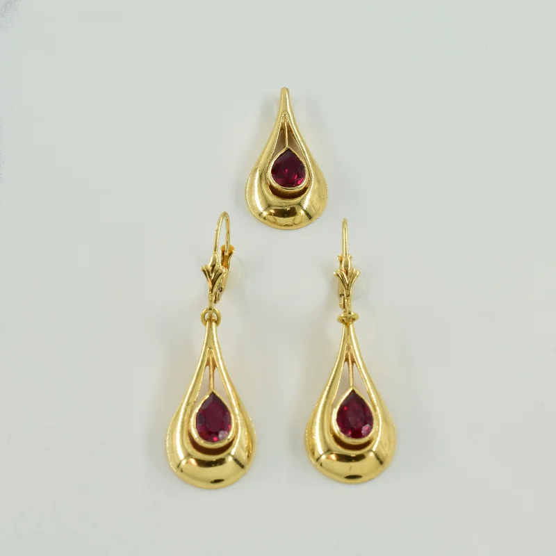handcrafted gold stud earrings Synthetic Ruby Pendant & Earring Set | 3.00ctw |