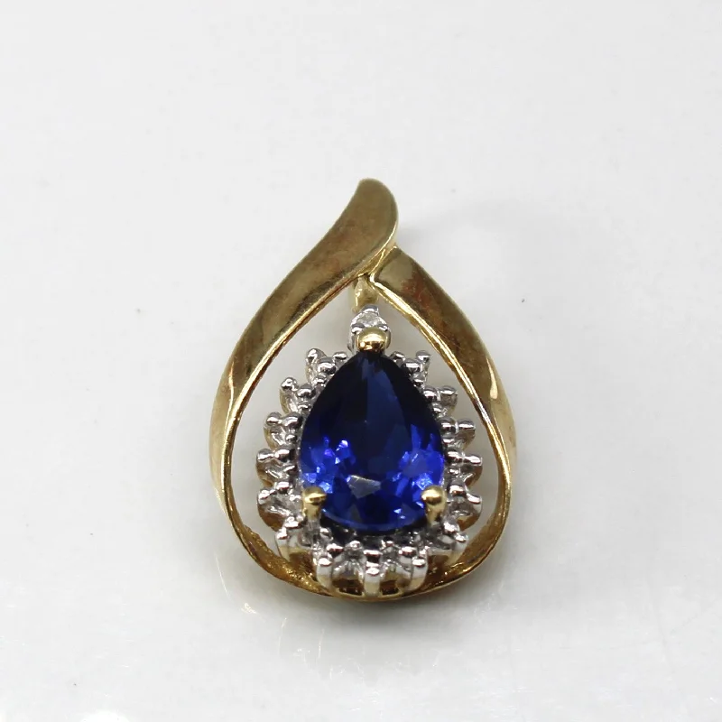 personalized silver cuff bracelet Synthetic Sapphire & Diamond Drop Pendant | 1.60ct | 0.005ctw |