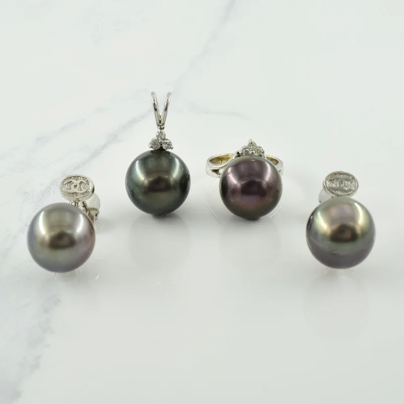 wedding band with diamonds Tahitian Pearl & Diamond Jewelry Suite | 69.00ctw, 0.32ctw | SZ 3.75 |
