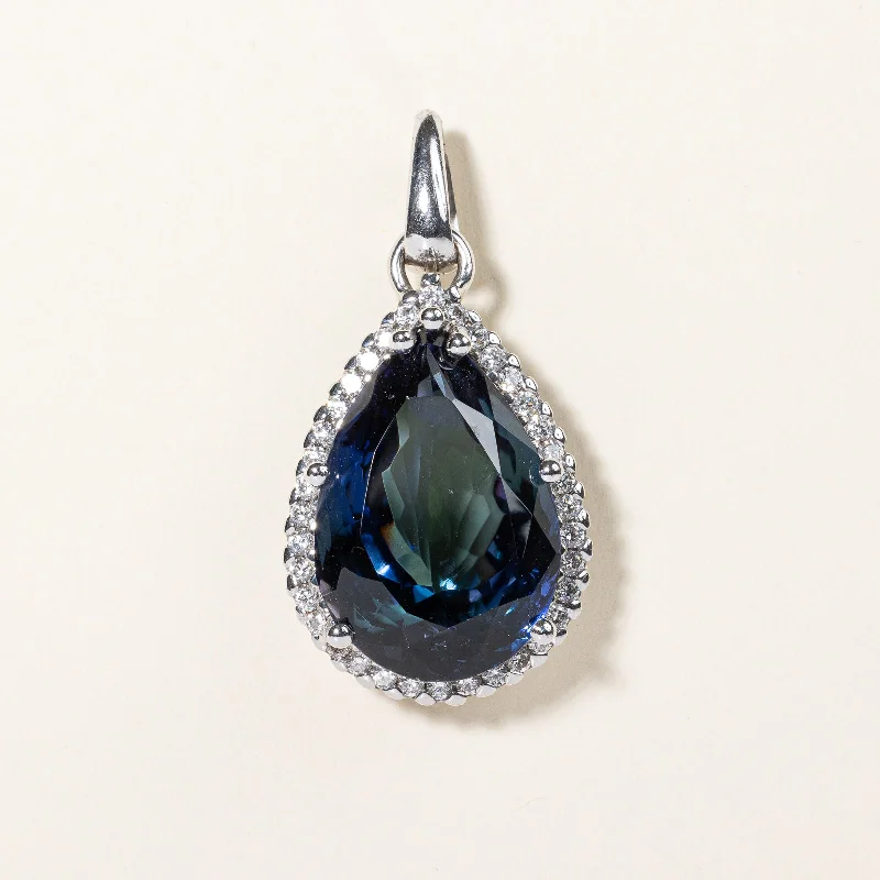 pearl stud earrings classic Tanzanite and Diamond Halo Large Pear Shaped 18k Pendant | 37.9 ct, 1.08ctw |