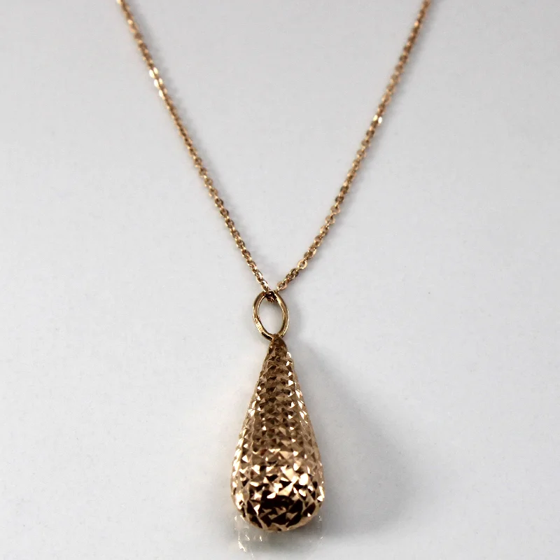 personalized gold bar necklace Textured Drop Pendant with 14k Chain | 17"|