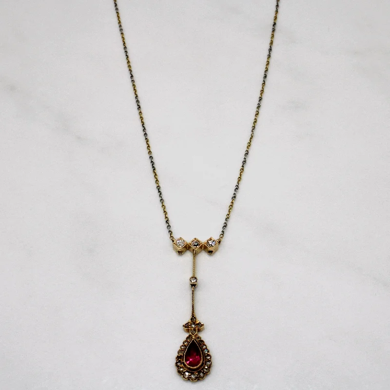 natural amethyst necklace Antique Tourmaline & Old Cut Diamond Drop Pendant Necklace | 0.58ct, 0.32ctw | 17" |