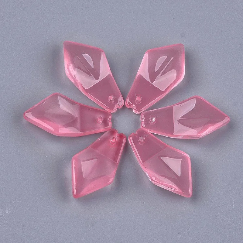 10 Pcs, 24.5x13x5.5mm, Transparent Glass Charms Pink