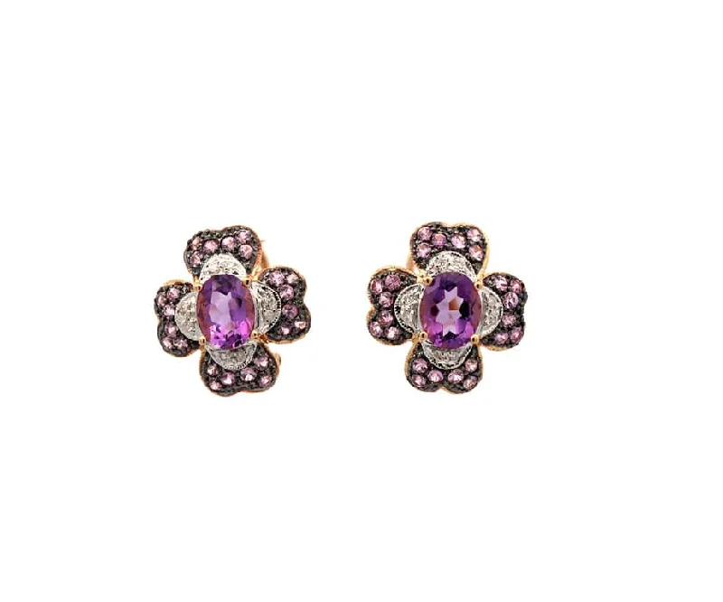 vintage diamond drop necklace 0.25ctw Diamond Amethyst and Pink Sapphire Flower Earrings in 14K