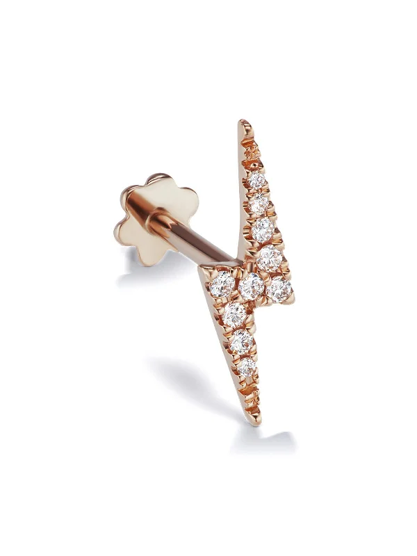 11mm Diamond Lightning Bolt Thread Through Rose Gold Single Earring