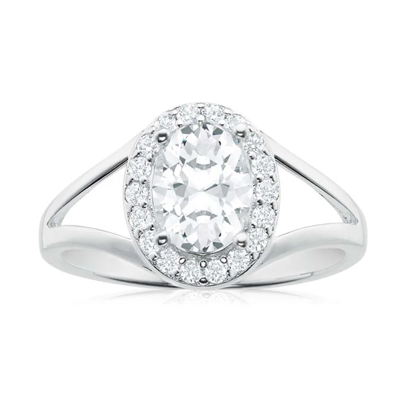 Sterling Silver Cubic Zirconia Halo Ring