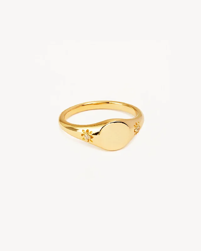 vintage flower brooch pin 14k Solid Gold Lotus Diamond Signet Ring