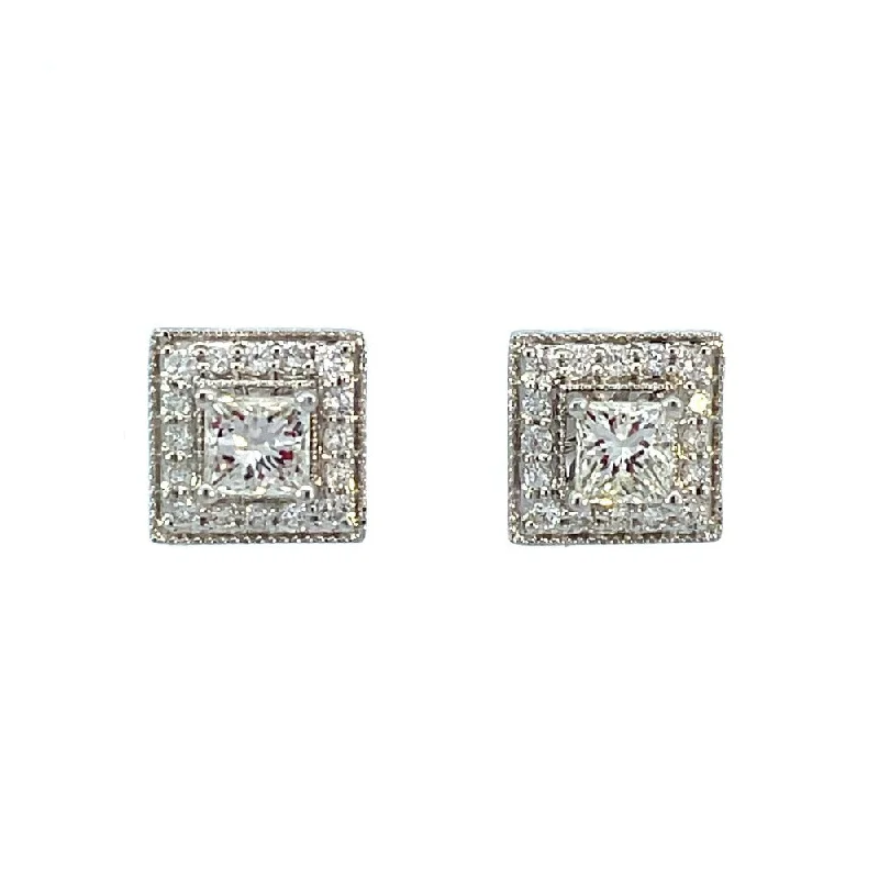 14K White Gold and Diamond Square Earring Jackets