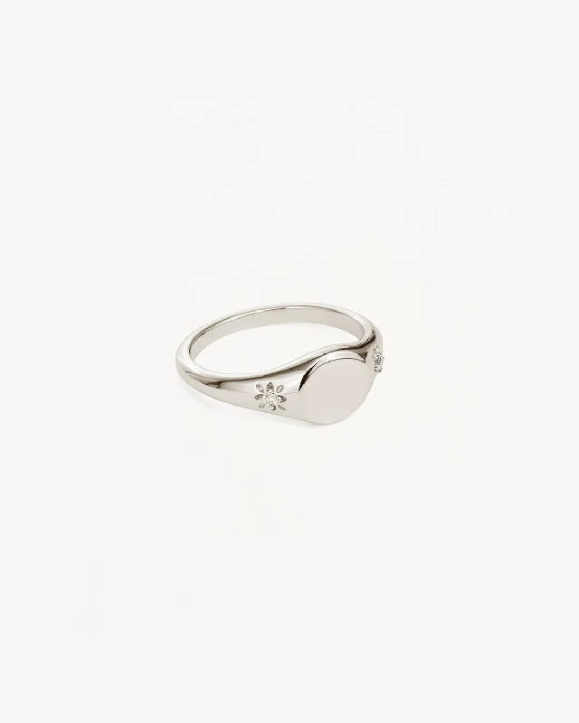 real diamond solitaire ring 14k Solid White Gold Lotus Diamond Signet Ring