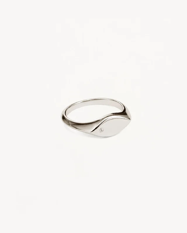 vintage diamond brooch 14k Solid White Gold Petal Diamond Signet Ring