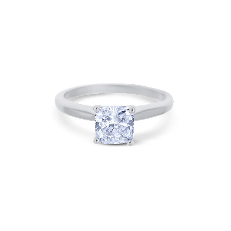 14K White Gold Solitaire Ring With Lab Grown Cushion Diamond