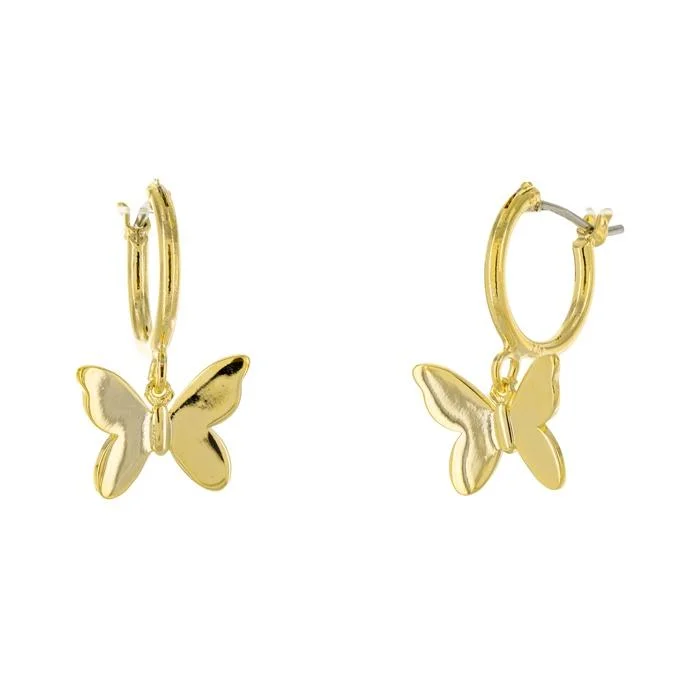 gold-plated snake chain bracelet 14K Gold Plated Brass Butterfly Hoop Earrings