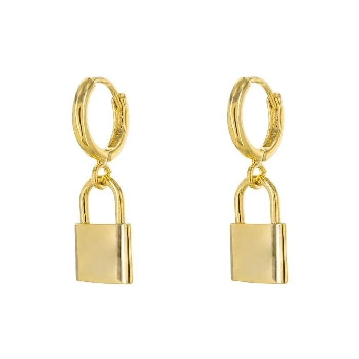 vintage-inspired moonstone necklace 14K Gold Plated Brass Lock Hoop Earrings