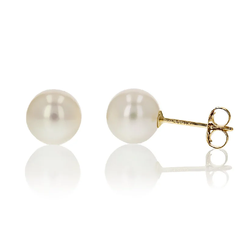handcrafted gemstone drop earrings 14KT YELLOW GOLD 7MM-8MM FRESHWATER CULTURED PEARL EARRINGS
