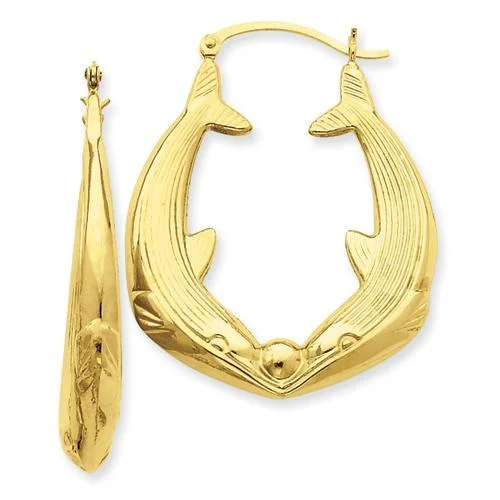 modern hexagon stud earrings 14KT YELLOW GOLD KISSING DOLPHIN HOOP EARRINGS.