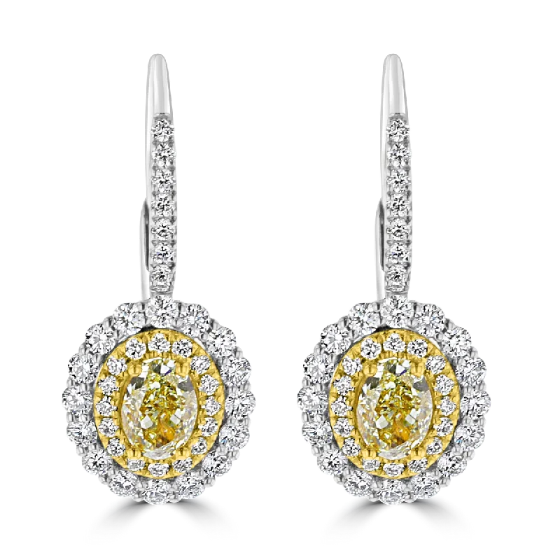 antique filigree wedding band 18K 1.43CTW OVAL YELLOW & 1.15CTW DIAMOND HALO DROP EARRINGS