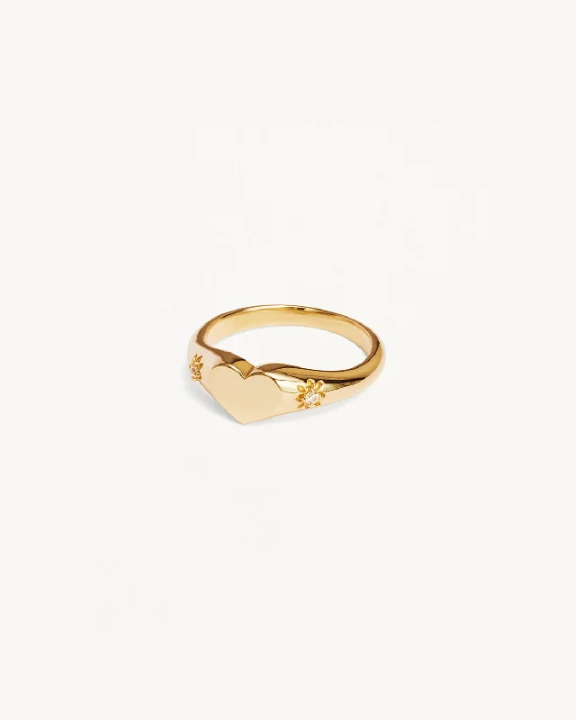 minimalist gold crescent moon necklace 18k Gold Vermeil Heart Signet Ring