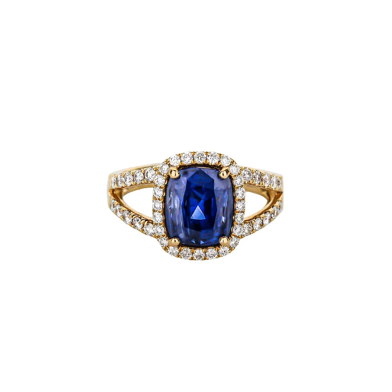 18K Rose Gold Cushion-Cut Blue Sapphire Split-Shank Ring