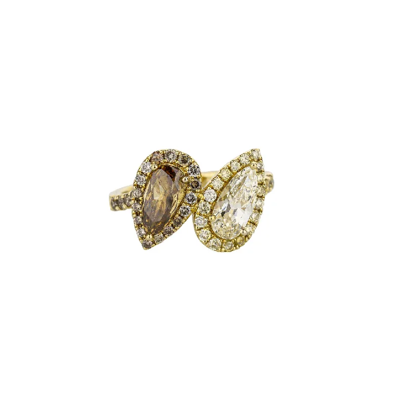 18K Yellow And Brown Pear And Diamond Ring